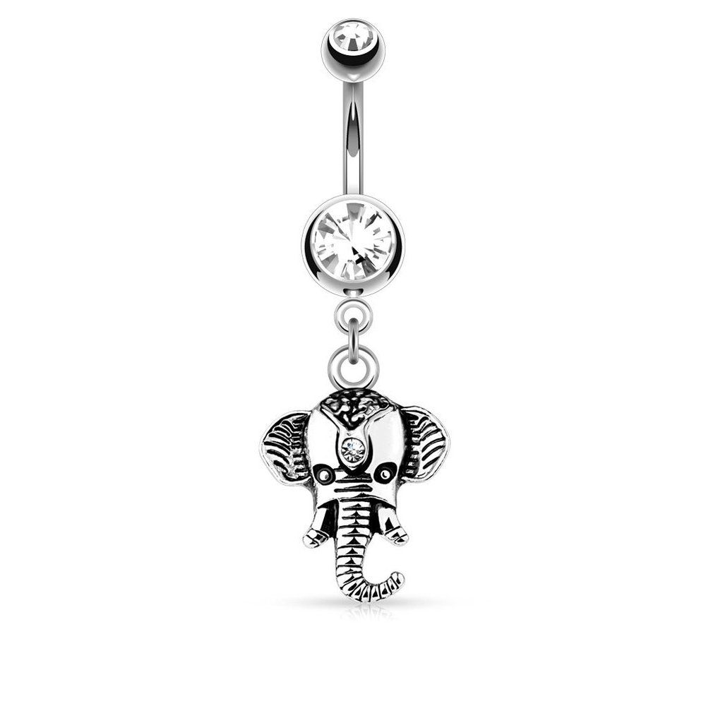 Elephant Dangle 316l Surgical Steel Double Jeweled Belly Button Rings